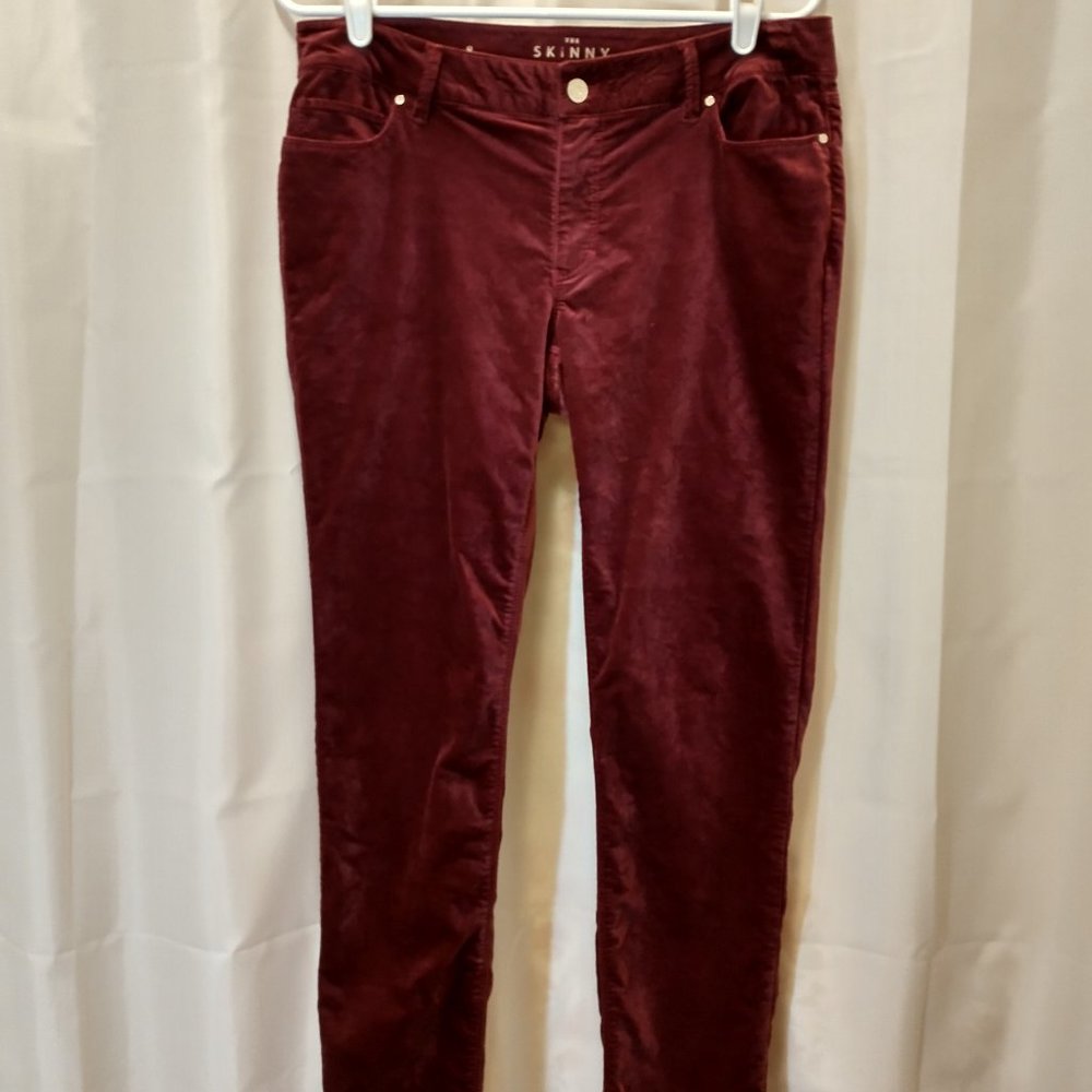 White House Black Market "The Skinny" burgundy velvet jeans, size 8